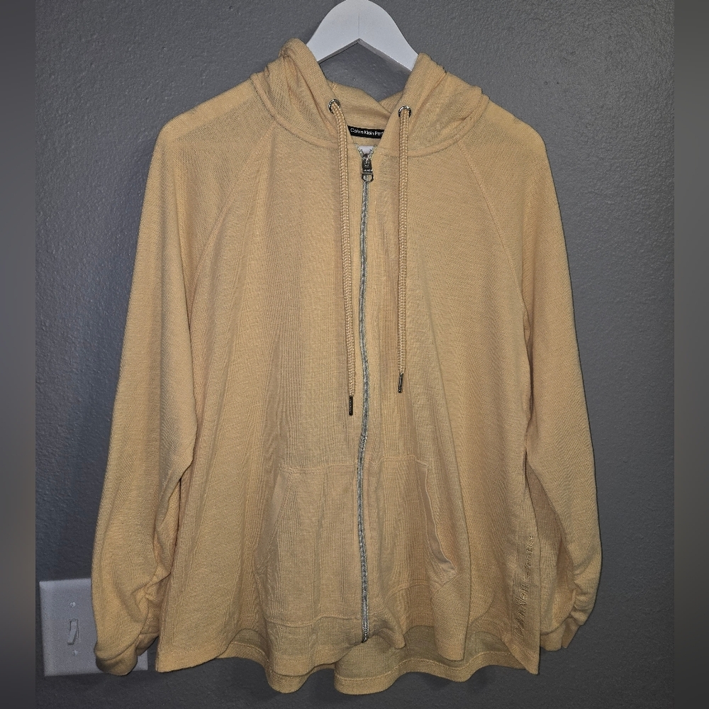 Calvin Klein Performance Light Golden Yellow Zip Up Hoodie Size Large